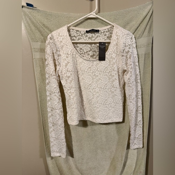 Abercrombie & Fitch NEW S Lace Sheer Long Sleeve Blouse Top Shirt Soft Girl Cute - Picture 1 of 7